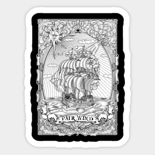 "Fair wind" Marine illustration printed in white on dark Sticker